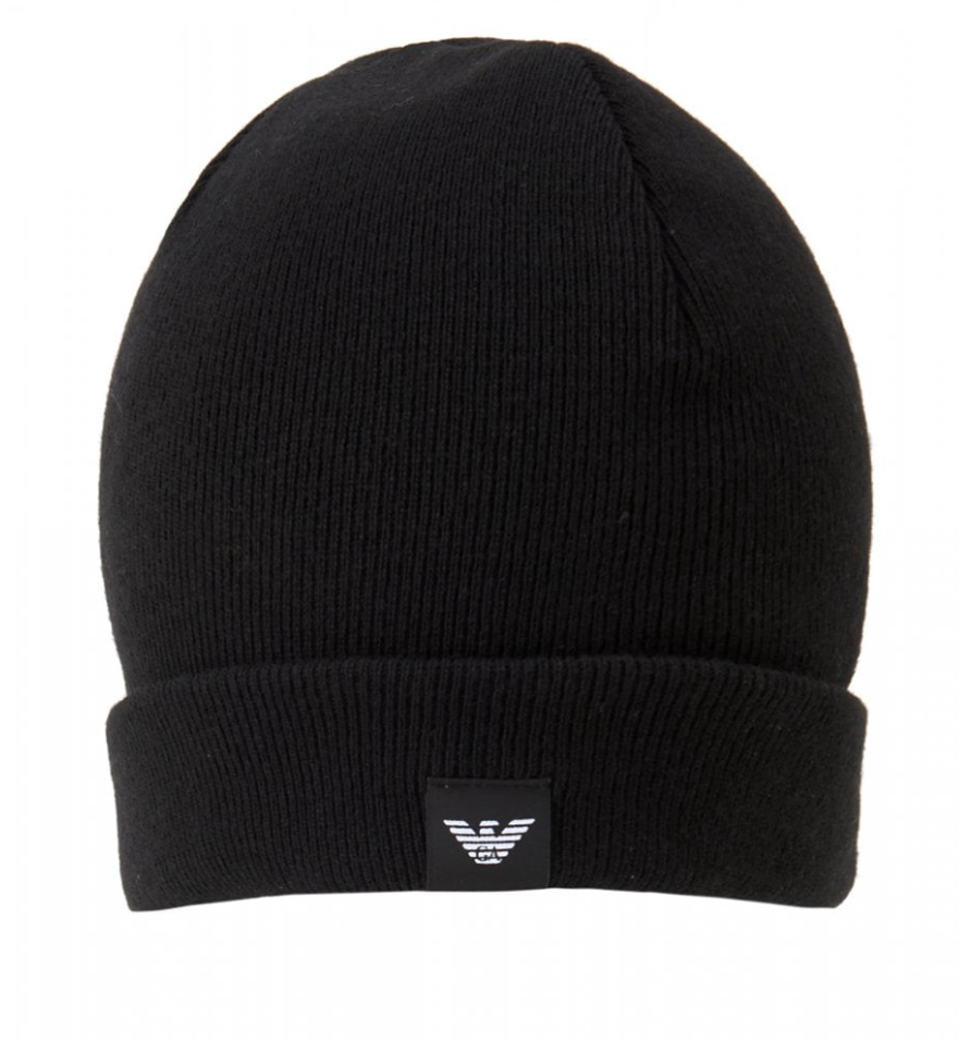 EMPORIO ARMANI Mens Eagle Logo Beanie, Black Hat - Hatman