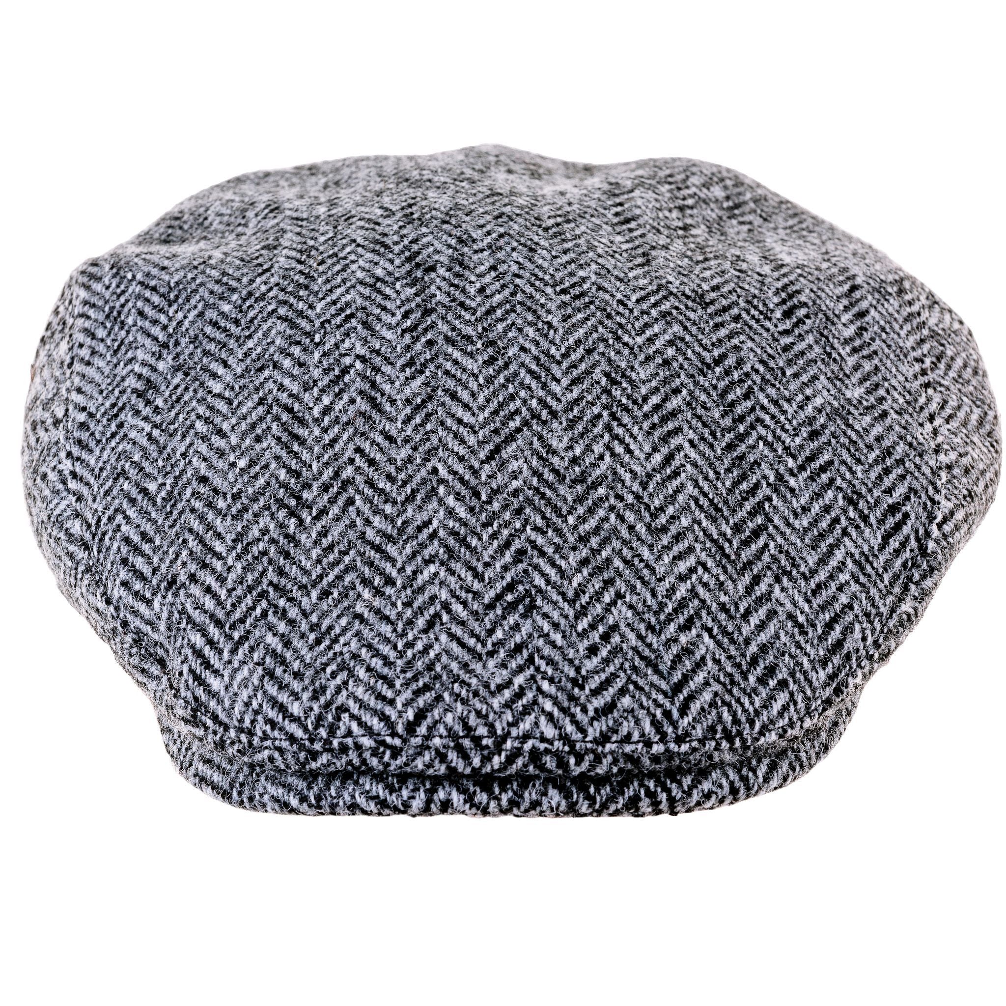 Black and Grey Highland Harris Tweed Flat Cap - Hatman